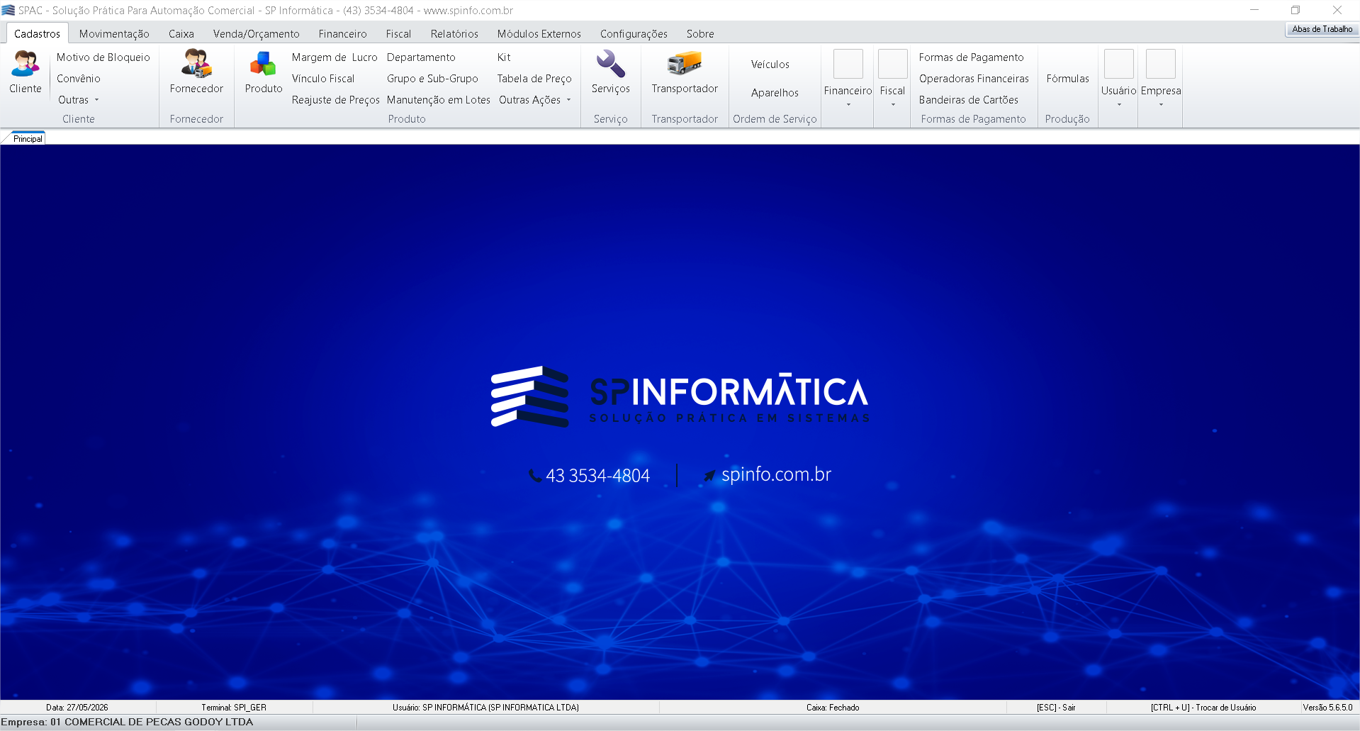 Tela principal do SPAC ERP — Solução Prática para Automação Comercial